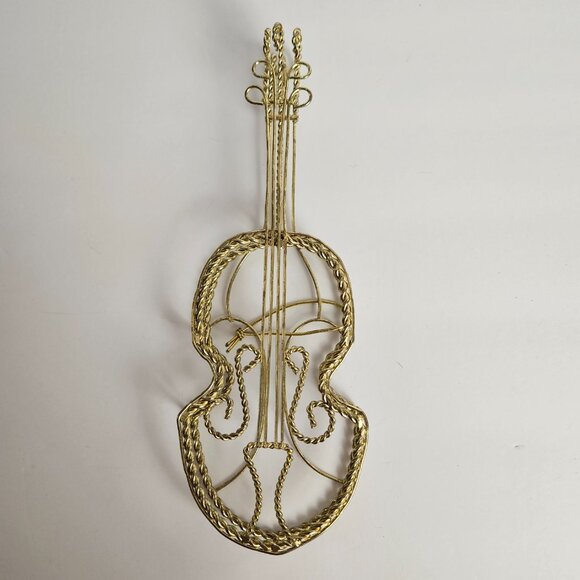 Set of 3 Vtg Gold-Tone Wire Musical Instruments French Horn, Mandolin, Violin - Picture 4 of 11